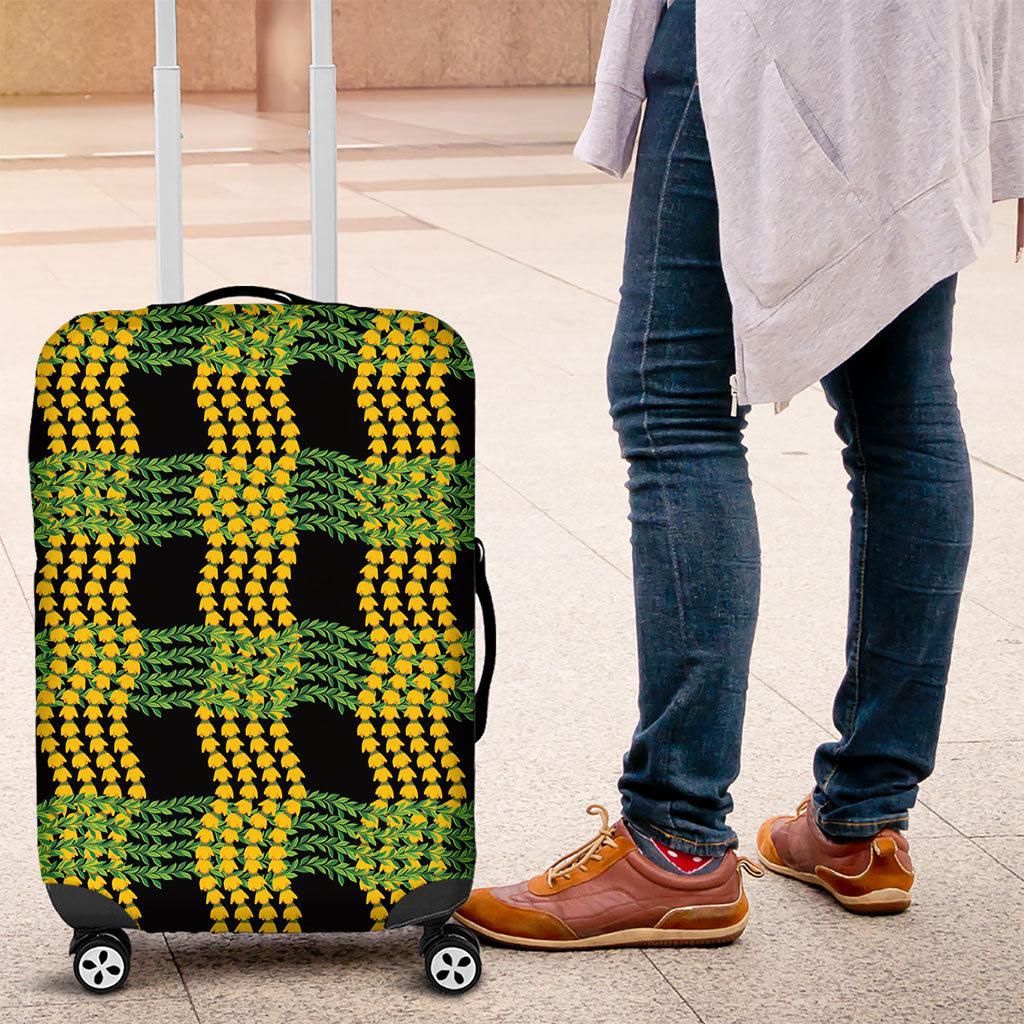 Aloha Hawaii Ilima Maile Lei Luggage Cover Palaka Inspired Hawaiian-plaid Black