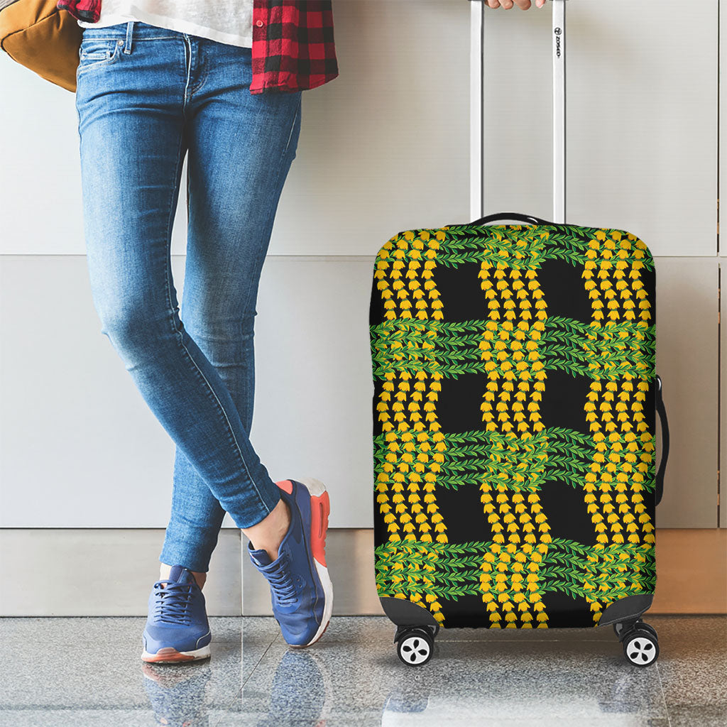 Aloha Hawaii Ilima Maile Lei Luggage Cover Palaka Inspired Hawaiian-plaid Black