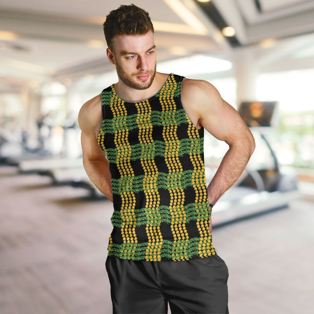 Aloha Hawaii Ilima Maile Lei Men Tank Top Palaka Inspired Hawaiian-plaid Black
