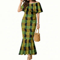 Aloha Hawaii Ilima Maile Lei Mermaid Dress Palaka Inspired Hawaiian-plaid Black