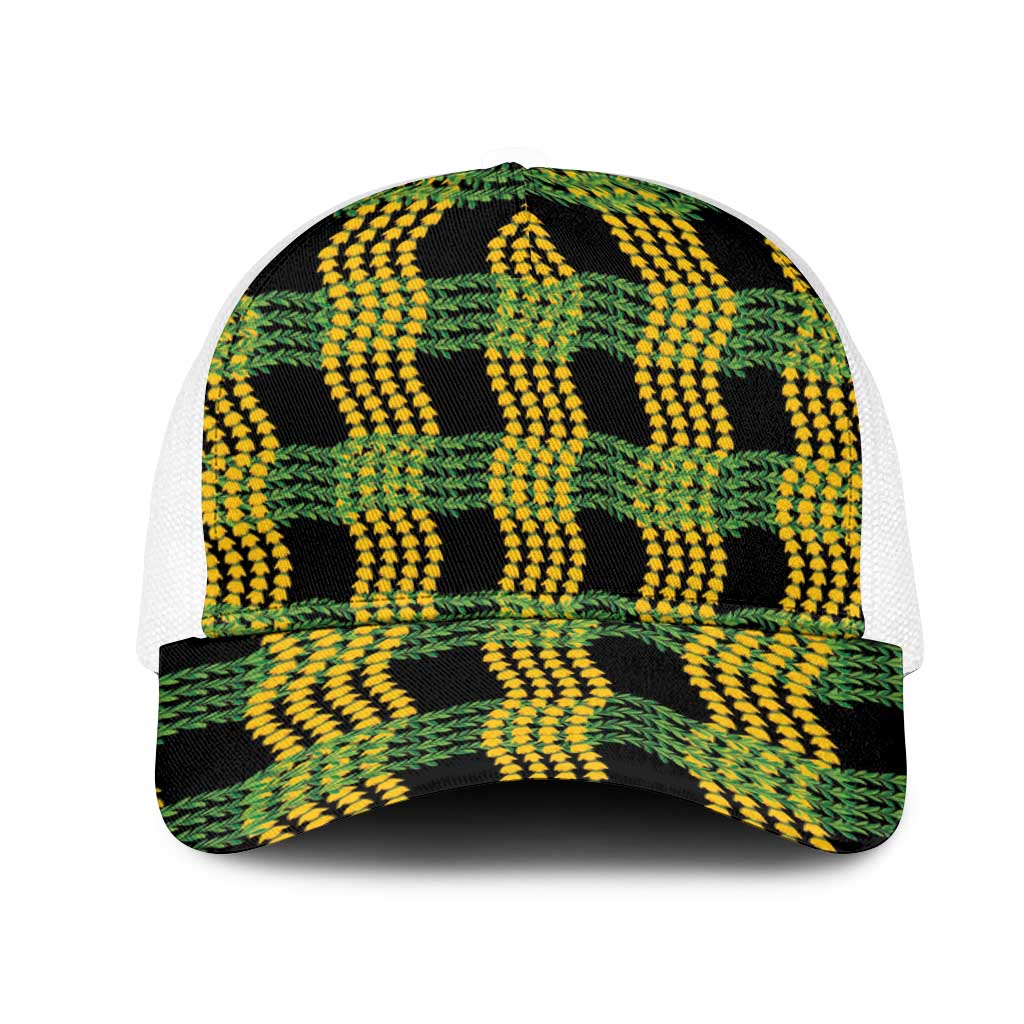 Aloha Hawaii Ilima Maile Lei Mesh Trucker Cap Palaka Inspired Hawaiian-plaid Black