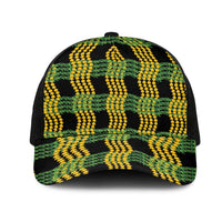 Aloha Hawaii Ilima Maile Lei Mesh Trucker Cap Palaka Inspired Hawaiian-plaid Black