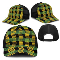 Aloha Hawaii Ilima Maile Lei Mesh Trucker Cap Palaka Inspired Hawaiian-plaid Black