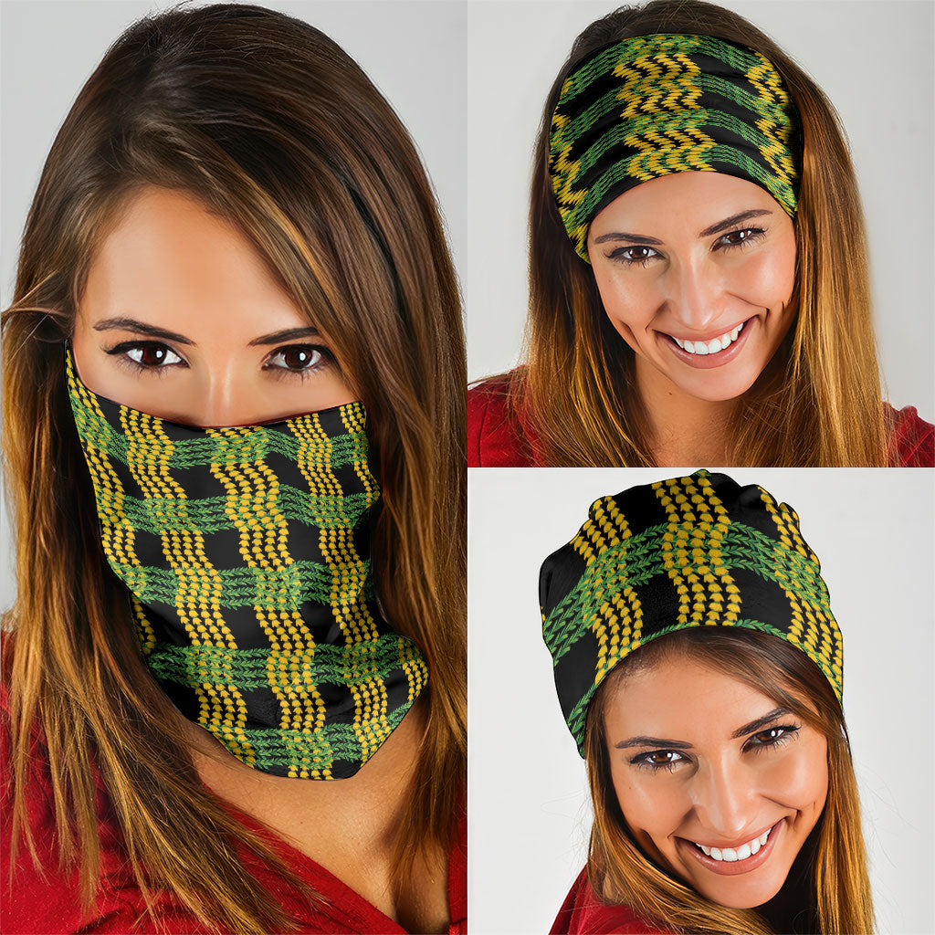 Aloha Hawaii Ilima Maile Lei Neck Gaiter Palaka Inspired Hawaiian-plaid Black