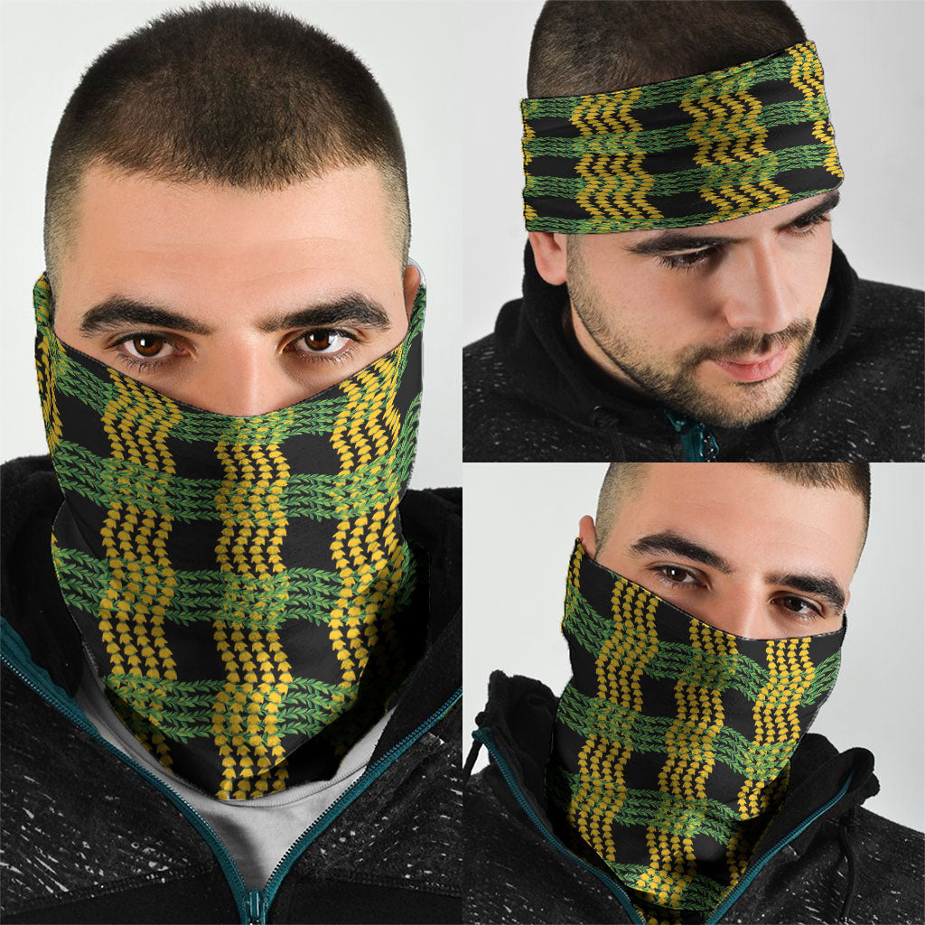 Aloha Hawaii Ilima Maile Lei Neck Gaiter Palaka Inspired Hawaiian-plaid Black