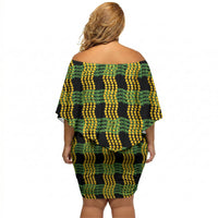 Aloha Hawaii Ilima Maile Lei Off Shoulder Short Dress Palaka Inspired Hawaiian-plaid Black