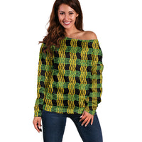 Aloha Hawaii Ilima Maile Lei Off Shoulder Sweater Palaka Inspired Hawaiian-plaid Black