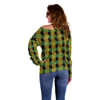 Aloha Hawaii Ilima Maile Lei Off Shoulder Sweater Palaka Inspired Hawaiian-plaid Black
