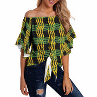 Aloha Hawaii Ilima Maile Lei Off Shoulder Wrap Waist Top Palaka Inspired Hawaiian-plaid Black
