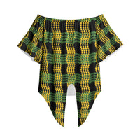 Aloha Hawaii Ilima Maile Lei Off Shoulder Wrap Waist Top Palaka Inspired Hawaiian-plaid Black