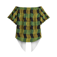 Aloha Hawaii Ilima Maile Lei Off Shoulder Wrap Waist Top Palaka Inspired Hawaiian-plaid Black
