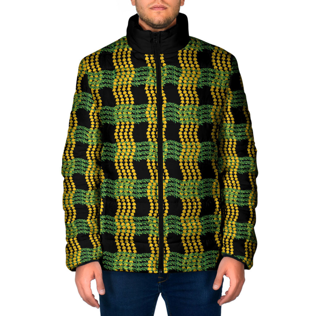 Aloha Hawaii Ilima Maile Lei Padded Jacket Palaka Inspired Hawaiian-plaid Black