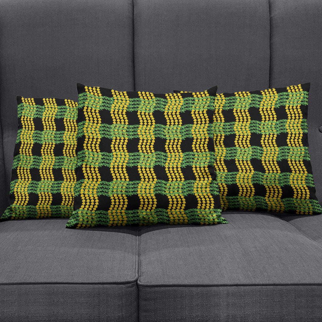 Aloha Hawaii Ilima Maile Lei Pillow Cover Palaka Inspired Hawaiian-plaid Black
