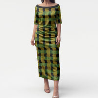 Aloha Hawaii Ilima Maile Lei Puletasi Palaka Inspired Hawaiian-plaid Black