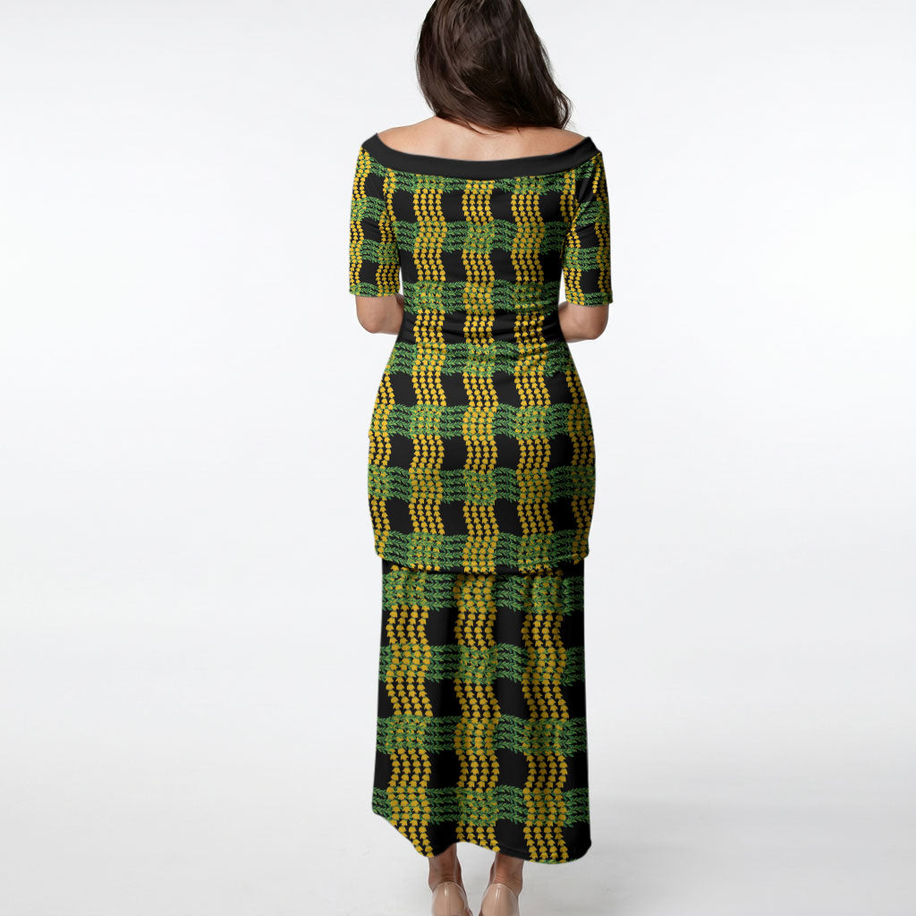 Aloha Hawaii Ilima Maile Lei Puletasi Palaka Inspired Hawaiian-plaid Black