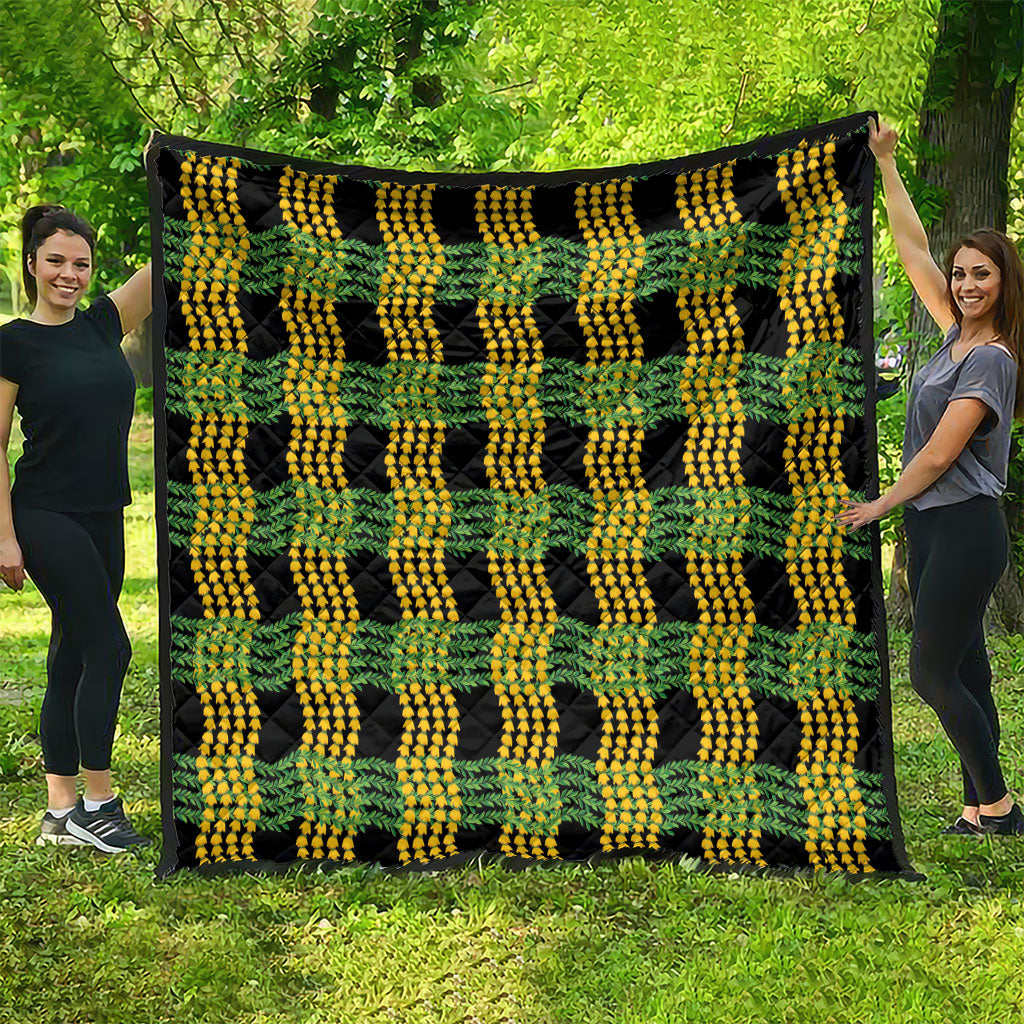 Aloha Hawaii Ilima Maile Lei Quilt Palaka Inspired Hawaiian-plaid Black