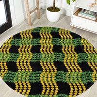 Aloha Hawaii Ilima Maile Lei Round Carpet Palaka Inspired Hawaiian-plaid Black