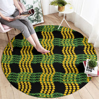 Aloha Hawaii Ilima Maile Lei Round Carpet Palaka Inspired Hawaiian-plaid Black