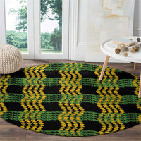 Aloha Hawaii Ilima Maile Lei Round Carpet Palaka Inspired Hawaiian-plaid Black