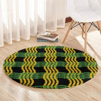 Aloha Hawaii Ilima Maile Lei Round Carpet Palaka Inspired Hawaiian-plaid Black