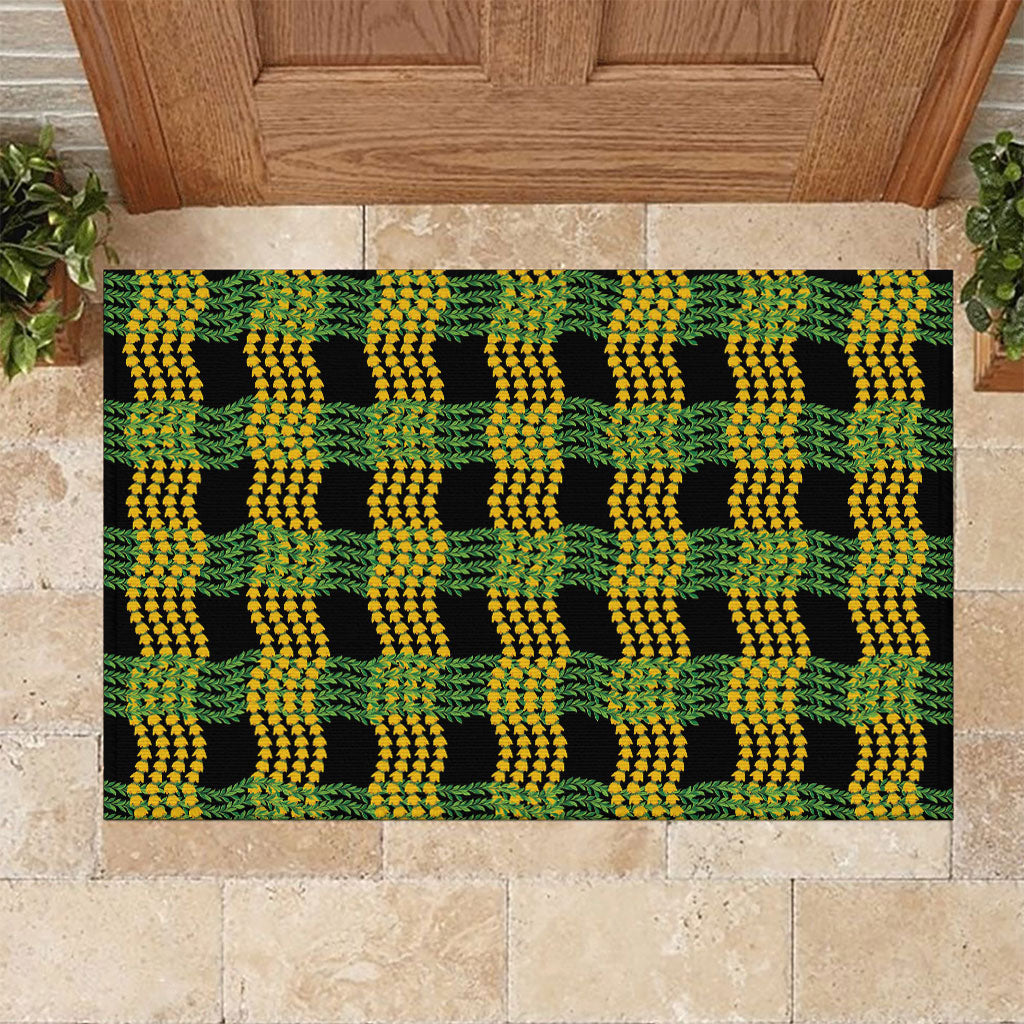Aloha Hawaii Ilima Maile Lei Rubber Doormat Palaka Inspired Hawaiian-plaid Black