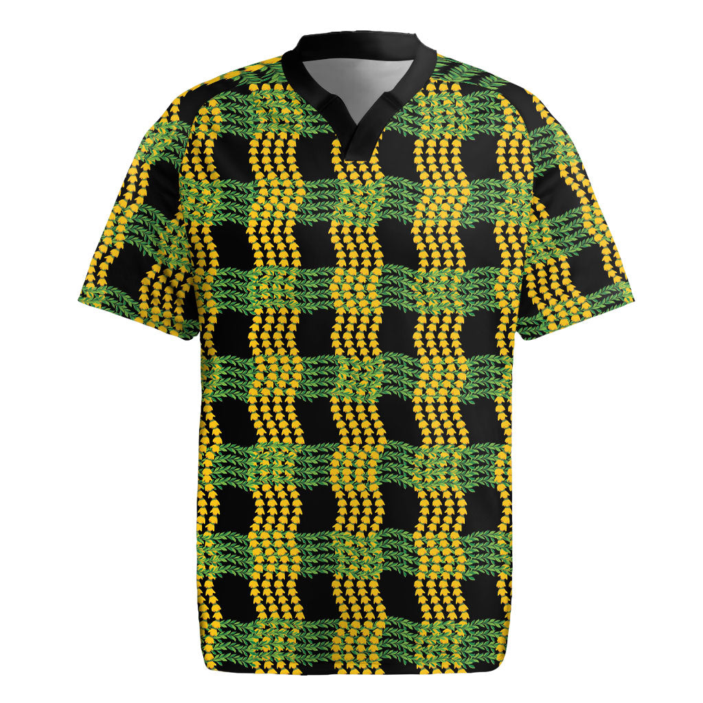 Aloha Hawaii Ilima Maile Lei Rugby Jersey Palaka Inspired Hawaiian-plaid Black LT14 Black - Polynesian Pride