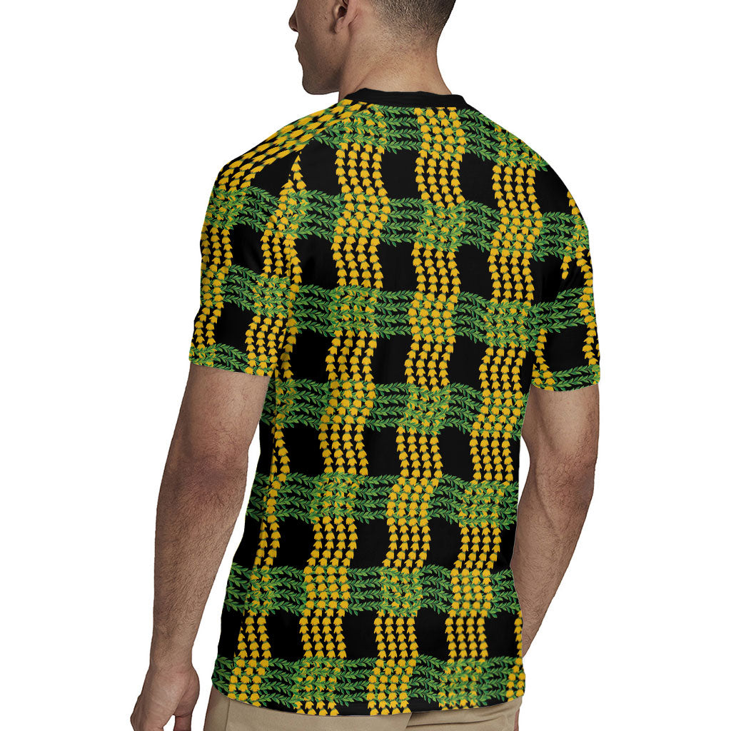 Aloha Hawaii Ilima Maile Lei Rugby Jersey Palaka Inspired Hawaiian-plaid Black