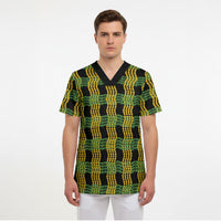 Aloha Hawaii Ilima Maile Lei Scrub Top Palaka Inspired Hawaiian-plaid Black