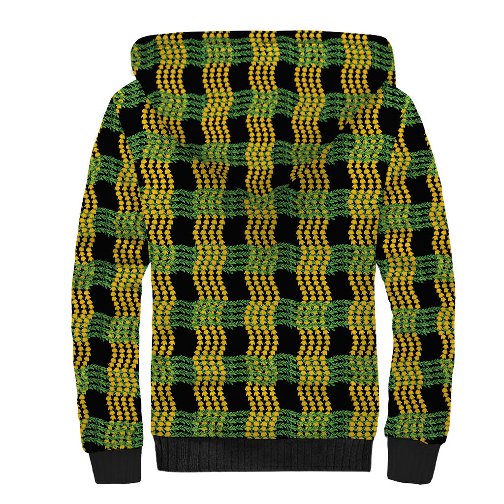 Aloha Hawaii Ilima Maile Lei Sherpa Hoodie Palaka Inspired Hawaiian-plaid Black