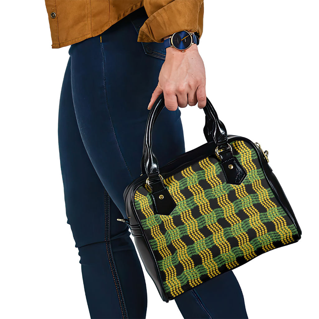 Aloha Hawaii Ilima Maile Lei Shoulder Handbag Palaka Inspired Hawaiian-plaid Black