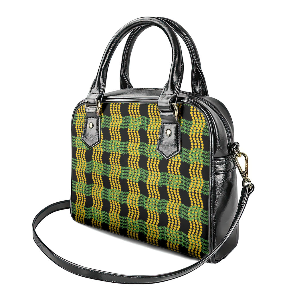 Aloha Hawaii Ilima Maile Lei Shoulder Handbag Palaka Inspired Hawaiian-plaid Black