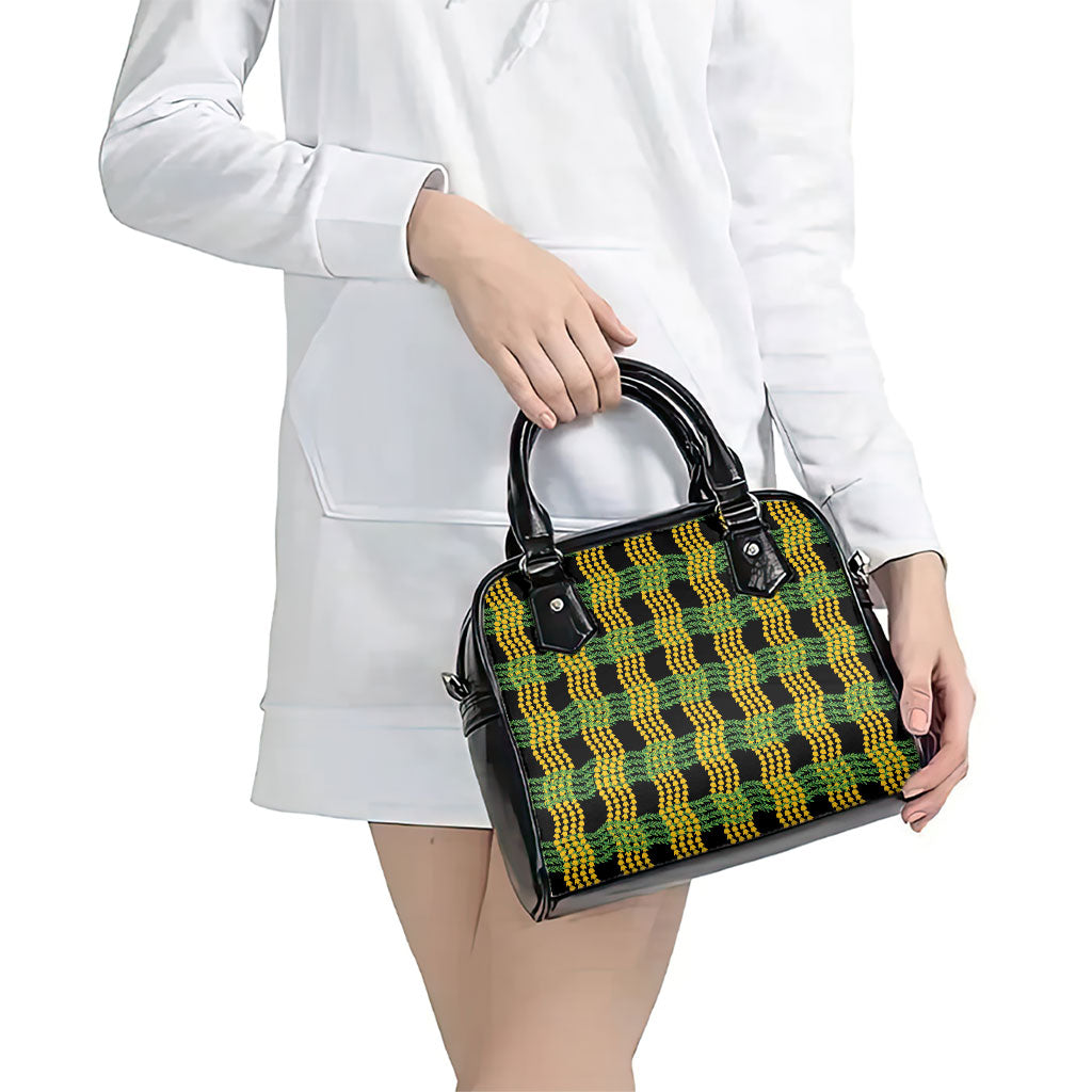 Aloha Hawaii Ilima Maile Lei Shoulder Handbag Palaka Inspired Hawaiian-plaid Black