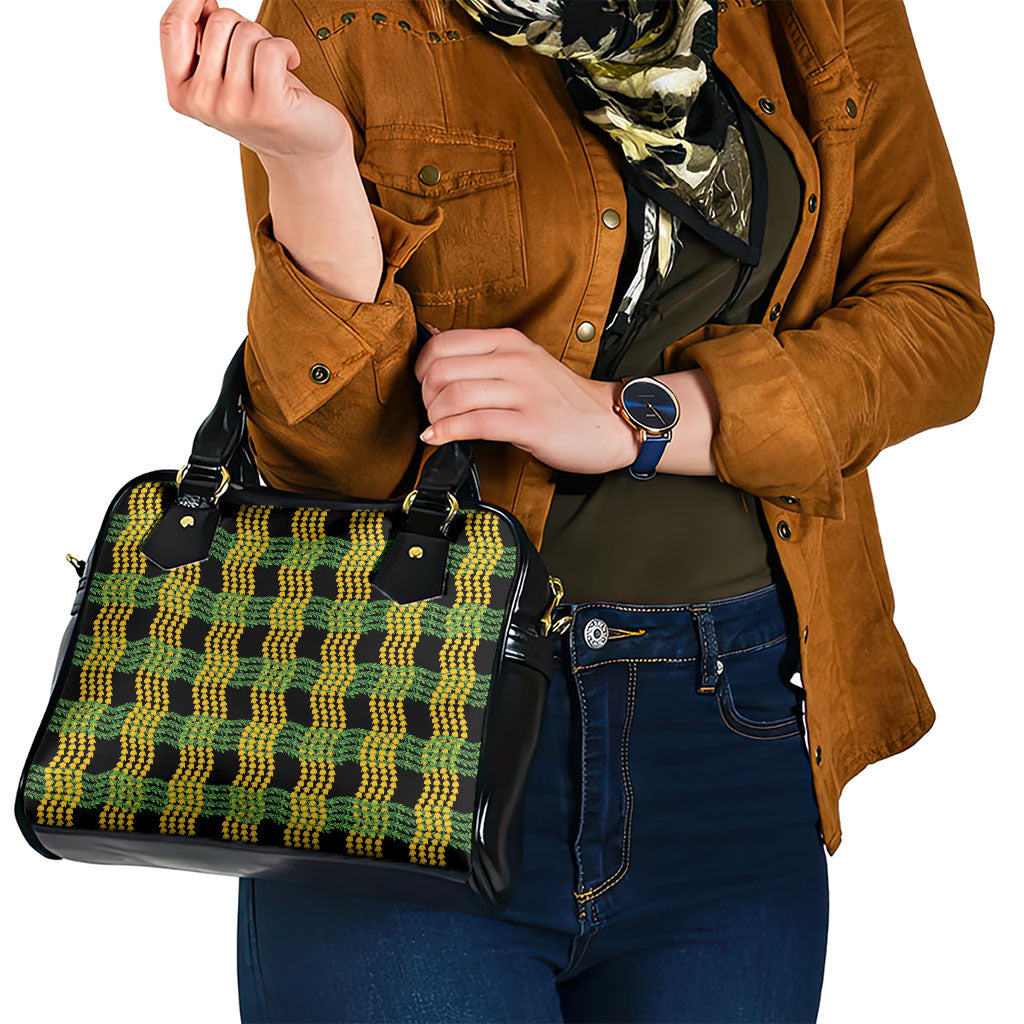 Aloha Hawaii Ilima Maile Lei Shoulder Handbag Palaka Inspired Hawaiian-plaid Black