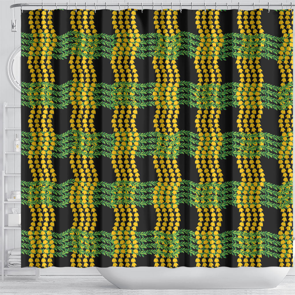 Aloha Hawaii Ilima Maile Lei Shower Curtain Palaka Inspired Hawaiian-plaid Black