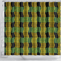 Aloha Hawaii Ilima Maile Lei Shower Curtain Palaka Inspired Hawaiian-plaid Black