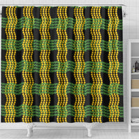 Aloha Hawaii Ilima Maile Lei Shower Curtain Palaka Inspired Hawaiian-plaid Black
