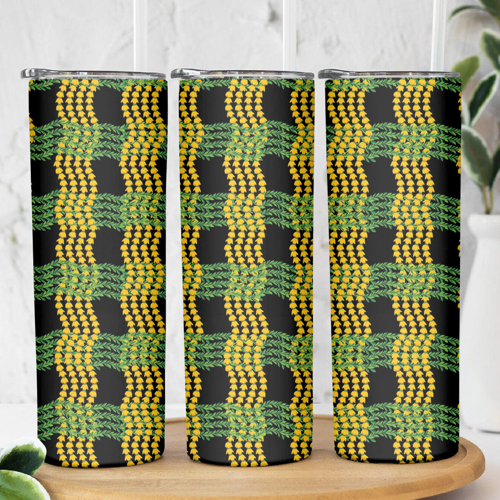 Aloha Hawaii Ilima Maile Lei Skinny Tumbler Palaka Inspired Hawaiian-plaid Black