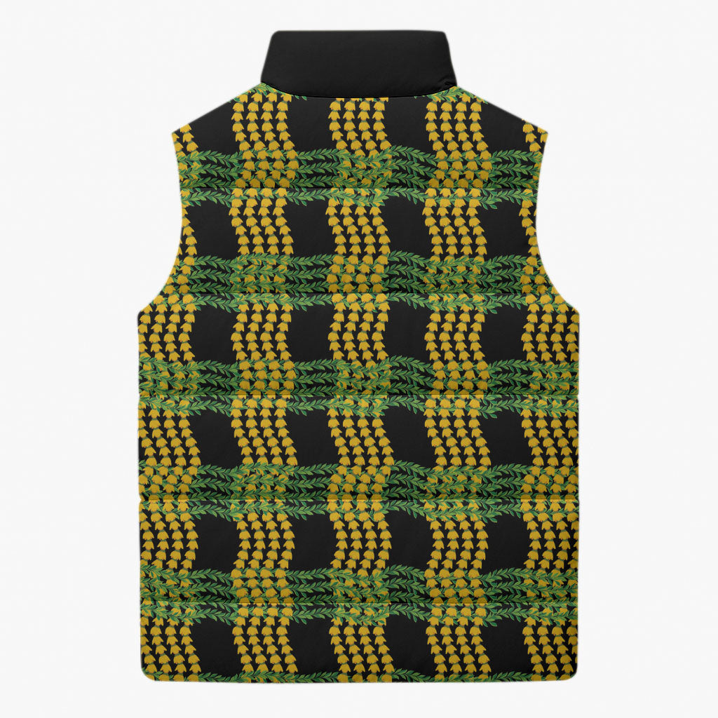 Aloha Hawaii Ilima Maile Lei Sleeveless Puffer Jacket Palaka Inspired Hawaiian-plaid Black