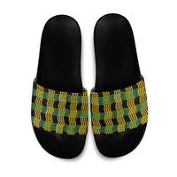 Aloha Hawaii Ilima Maile Lei Slide Sandals Palaka Inspired Hawaiian-plaid Black