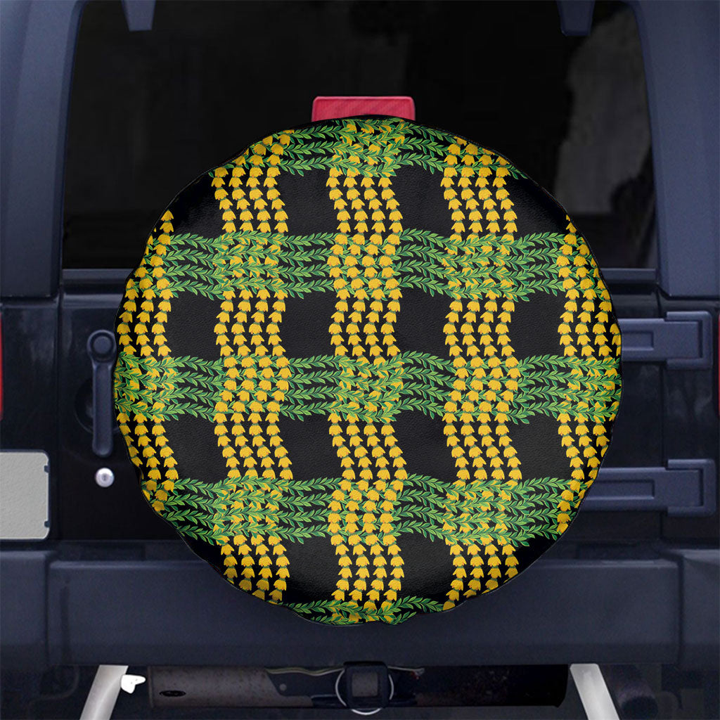 Aloha Hawaii Ilima Maile Lei Spare Tire Cover Palaka Inspired Hawaiian-plaid Black LT14 No hole Black - Polynesian Pride