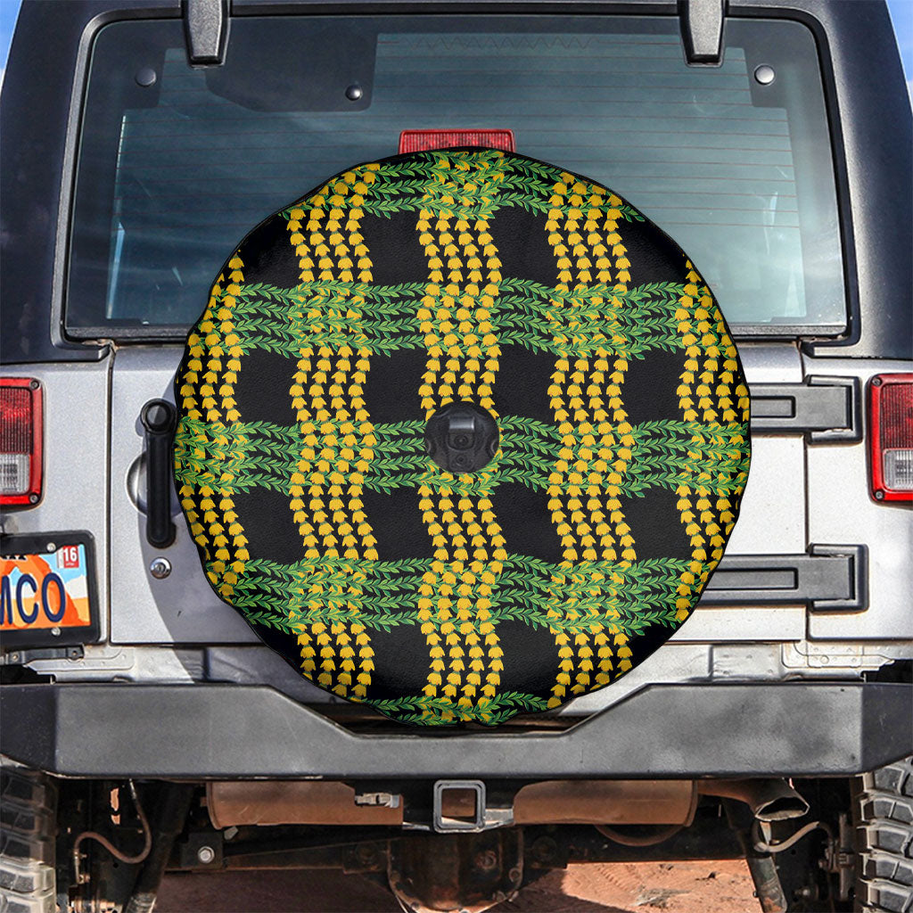 Aloha Hawaii Ilima Maile Lei Spare Tire Cover Palaka Inspired Hawaiian-plaid Black