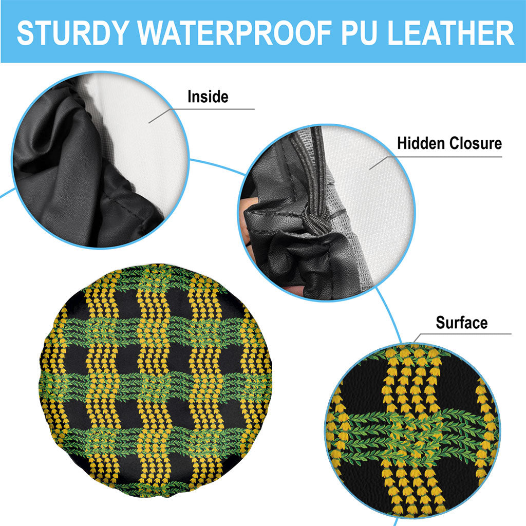 Aloha Hawaii Ilima Maile Lei Spare Tire Cover Palaka Inspired Hawaiian-plaid Black