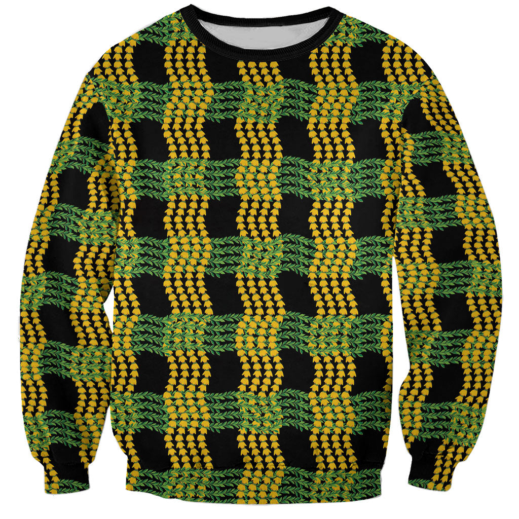 Aloha Hawaii Ilima Maile Lei Sweatshirt Palaka Inspired Hawaiian-plaid Black