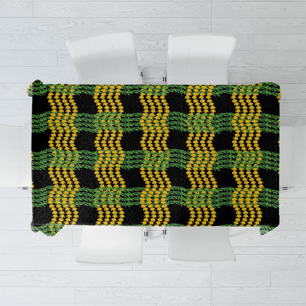 Aloha Hawaii Ilima Maile Lei Tablecloth Palaka Inspired Hawaiian-plaid Black