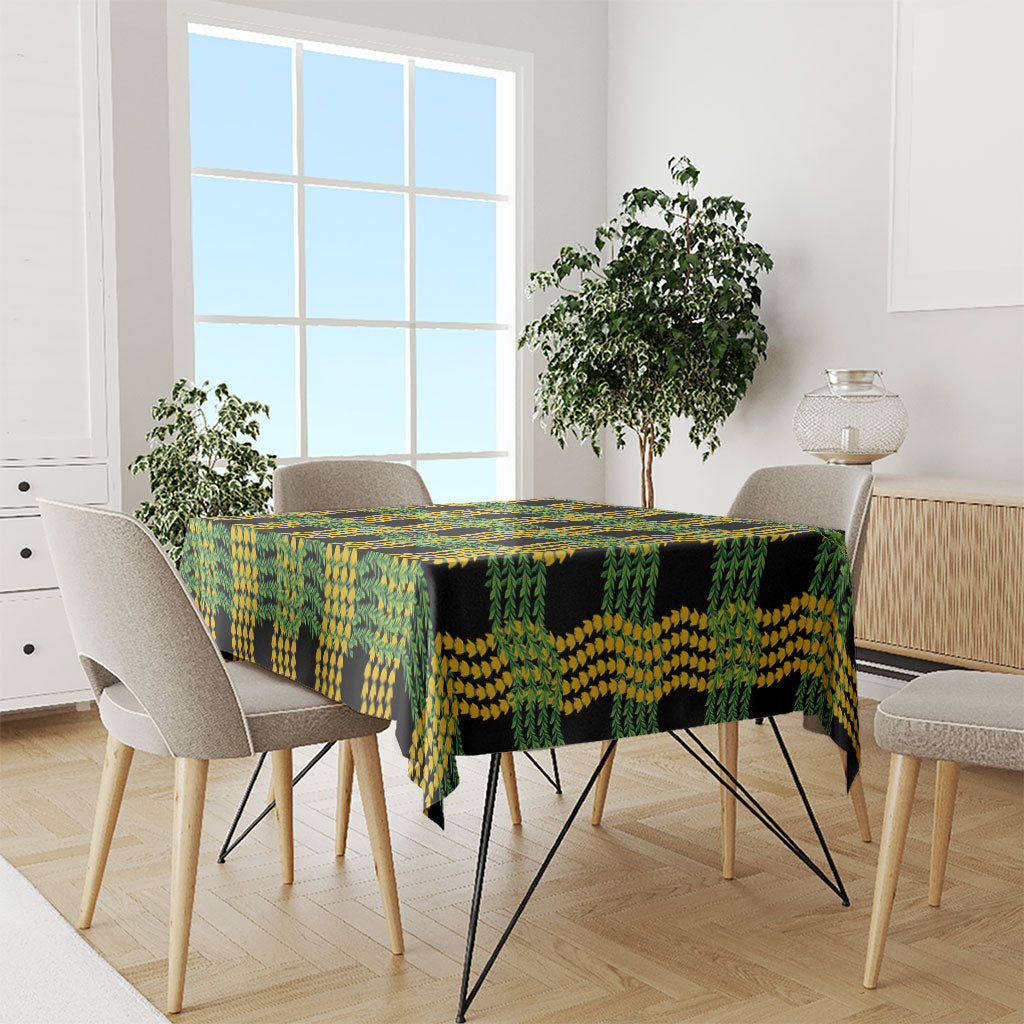 Aloha Hawaii Ilima Maile Lei Tablecloth Palaka Inspired Hawaiian-plaid Black