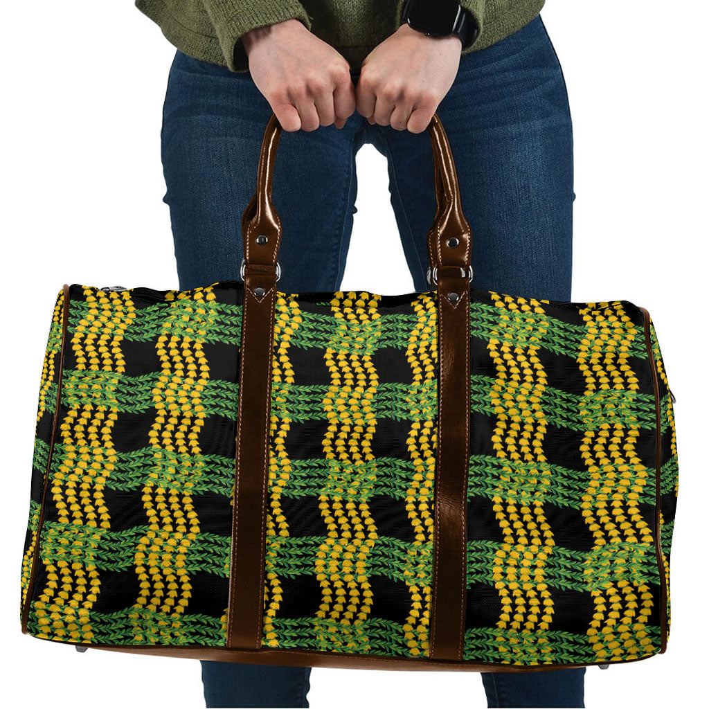 Aloha Hawaii Ilima Maile Lei Travel Bag Palaka Inspired Hawaiian-plaid Black
