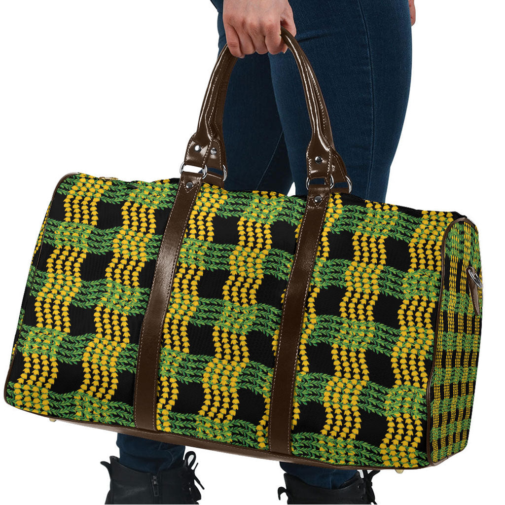 Aloha Hawaii Ilima Maile Lei Travel Bag Palaka Inspired Hawaiian-plaid Black