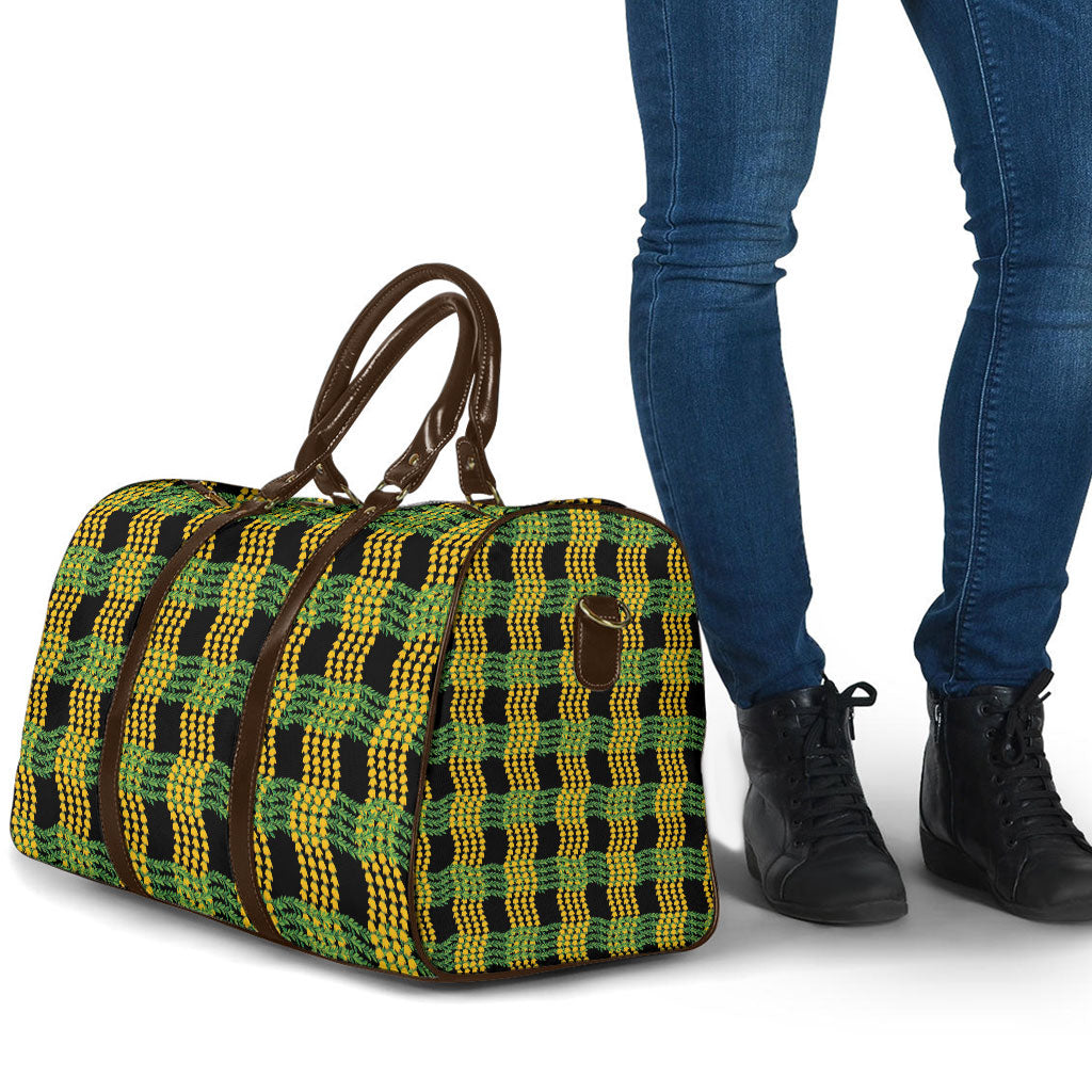 Aloha Hawaii Ilima Maile Lei Travel Bag Palaka Inspired Hawaiian-plaid Black