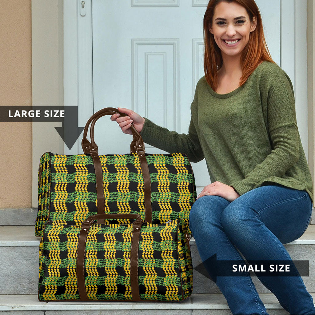Aloha Hawaii Ilima Maile Lei Travel Bag Palaka Inspired Hawaiian-plaid Black