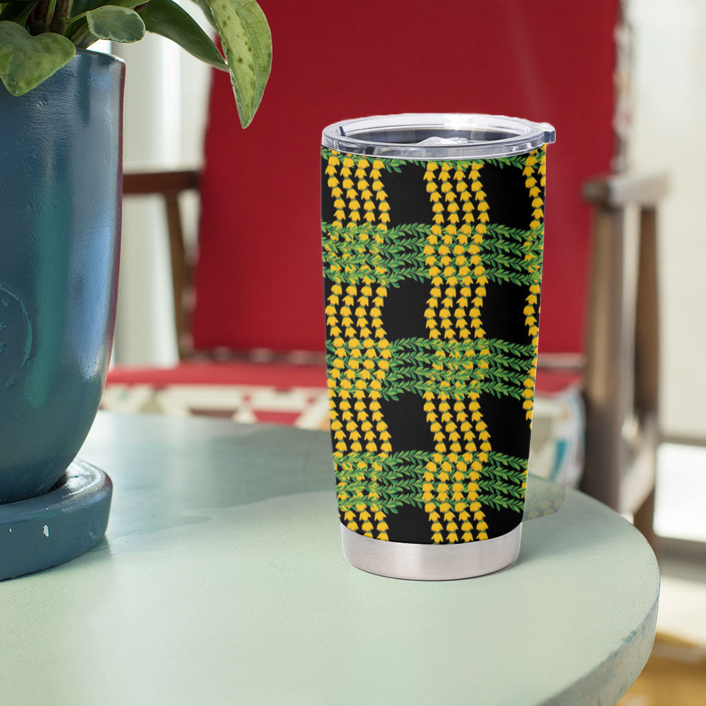 Aloha Hawaii Ilima Maile Lei Tumbler Cup Palaka Inspired Hawaiian-plaid Black
